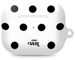 xoxo Wildhearts hoesje geschikt voor AirPods Pro 2 - Polka Dots (Wit) - Ook als telefoonhoesje verkrijgbaar - schokbestendige case - koptelefoonhoesje - Beschermhoes met stippenpatroon - Wit met zwart stippen