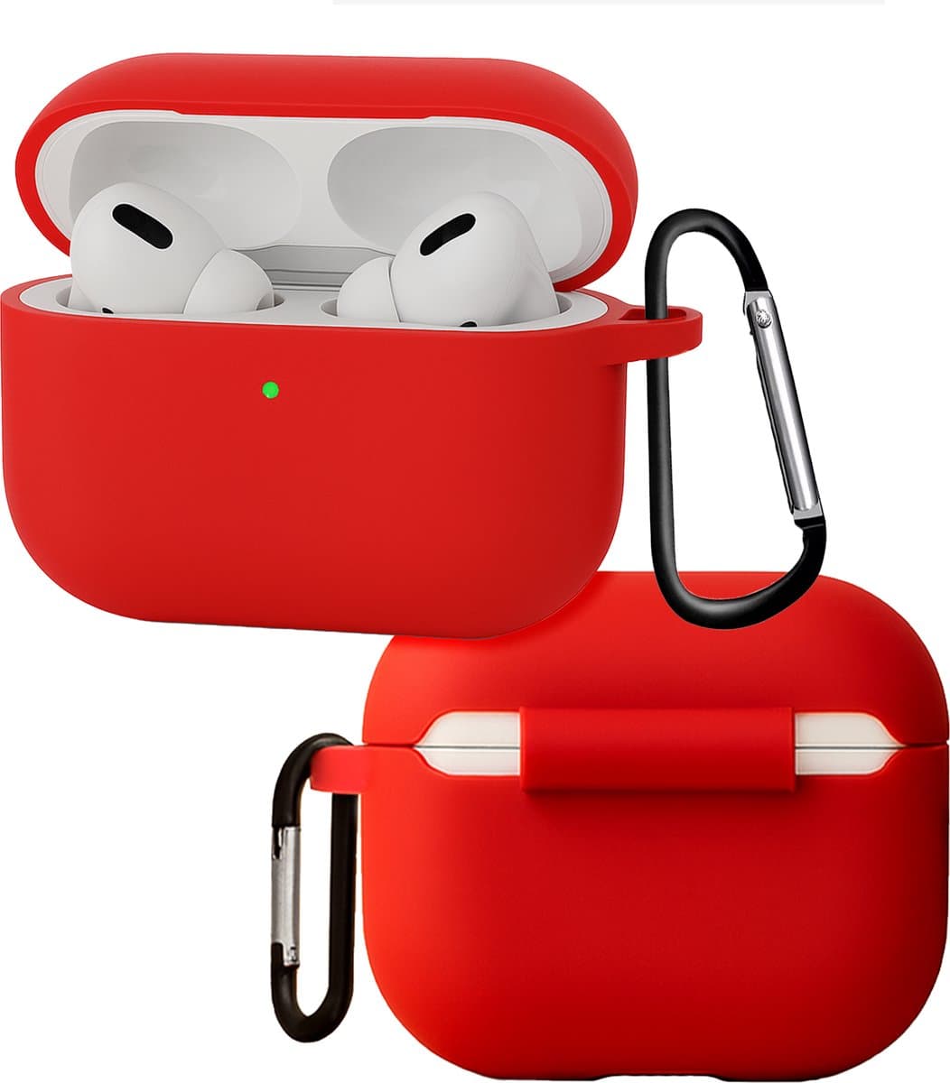 Hoes - Geschikt voor Apple Airpods Pro 3 - Siliconen Hoesje met Clip - Silicone Case Cover - Rood — afbeelding 1