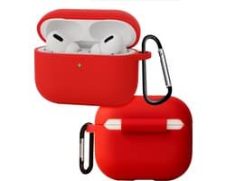 Hoes - Geschikt voor Apple Airpods Pro 3 - Siliconen Hoesje met Clip - Silicone Case Cover - Rood