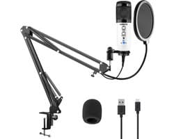 USB microfoon voor pc - Studio microfoon met standaard - Vonyx CMS320 Condensator - Ruisfilter- Wit