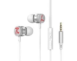 Bedrade oortjes - In Ear Oordopjes - Oortjes met Draad en Microfoon - Extra Bass - 3,5mm Jack Aansluiting - 120cm kabel - Wit