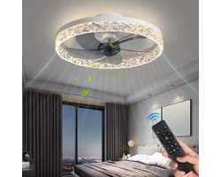 Kristallen Ventilator Lamp - Smart Lamp - 6 Standen Ventilator - Wit - Dimbaar met App - Plafondventilator