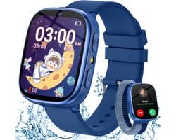 FOSMET Horloge Kind - Smartwatch Kinderen - 2G-Incl. Camera en 31 Kids Spelletjes - 512MB Geheugen - IP68 Waterdicht - Video Bellen& - USB Oplaadbaar Kinderhorloge SOS-Knop - Voor IOS & Android - Cadeaus Voor Jongens en Meisjes - Blauw