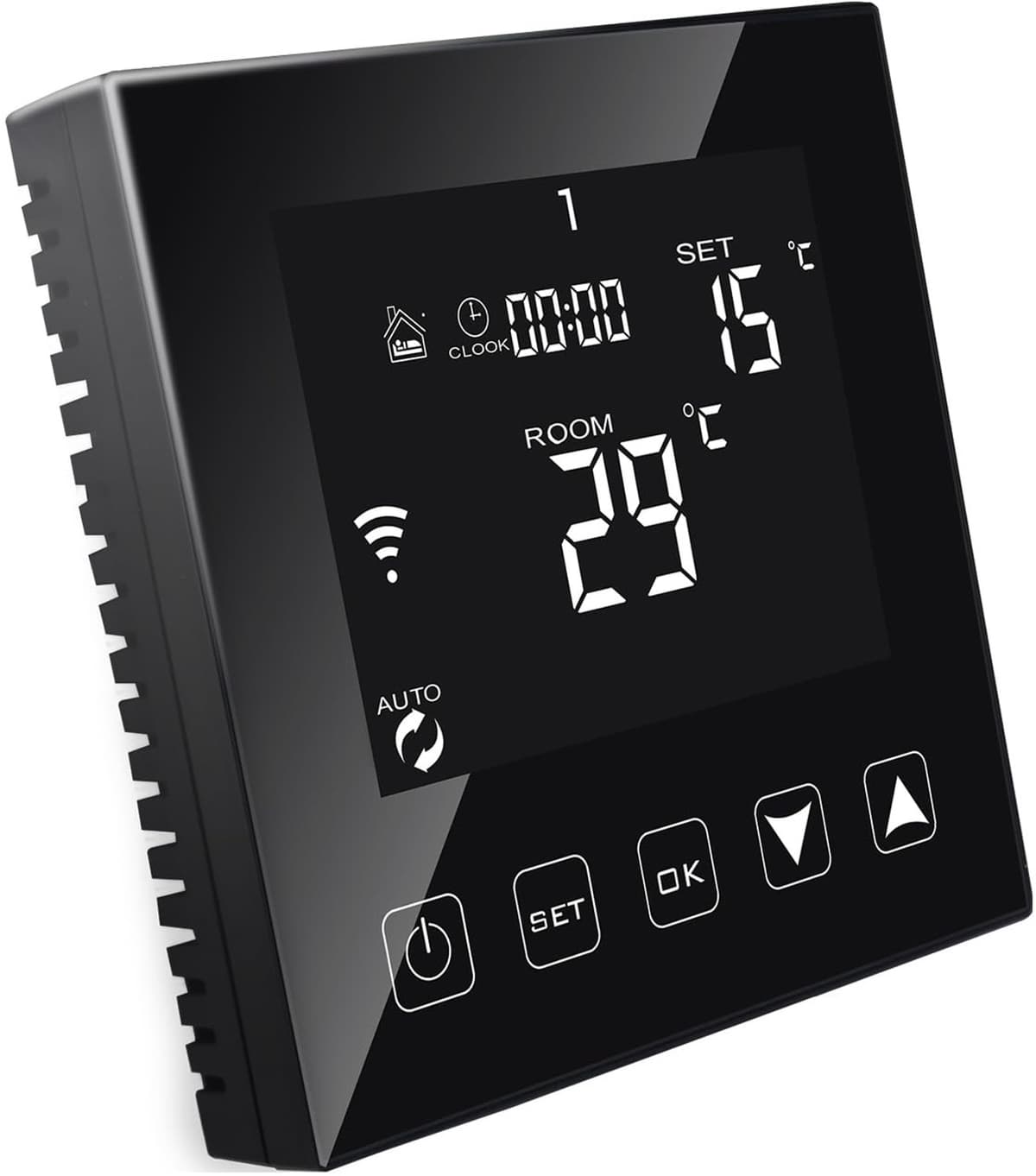 thermostaat WiFi voor elektrische vloerverwarming met sonde, Compatibel met Alexa, programmeerbare kamerthermostaat Smart APP & stembediening 16A Zwart — afbeelding 1