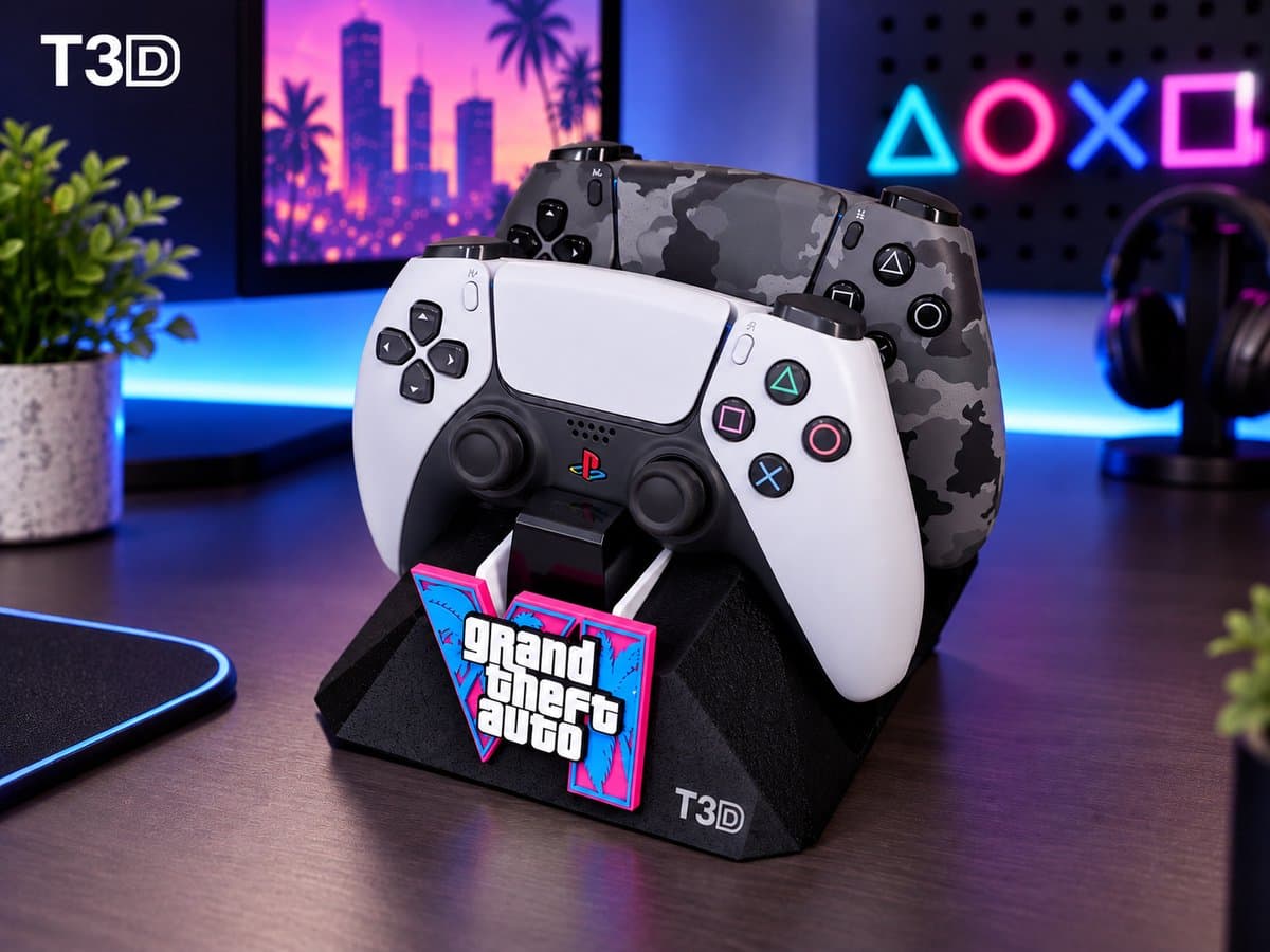 T3D GTA 6 Controller & Charching Dock Behuizing - Geschikt voor PS5 DualSense – ps5 controller Standaard – Zwart — afbeelding 1