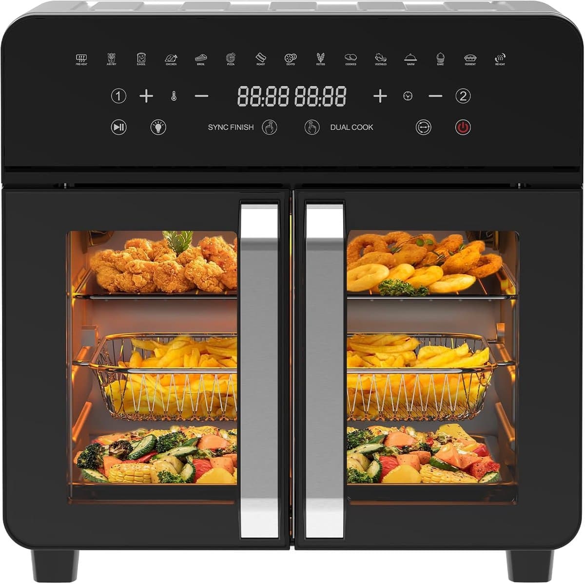 Heteluchtfriteuse 23L Dual Zone - XXL Airfryer met Franse deur, heteluchtfriteuse, oven met dubbele kamer, 15 programma's, 2200 W, 12 accessoires, uitneembare scheidingswand voor kookruimte, 50-200 °C — afbeelding 1