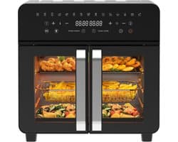 Heteluchtfriteuse 23L Dual Zone - XXL Airfryer met Franse deur, heteluchtfriteuse, oven met dubbele kamer, 15 programma's, 2200 W, 12 accessoires, uitneembare scheidingswand voor kookruimte, 50-200 °C