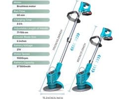Elektrische Grasmaaier Snoerloos Met 2 Accu's 21V - Borstelloze Motor - Verstelbare Hoek En Lengte - Voor Gazononderhoud Tuinmaaier