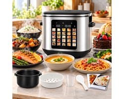 TurboTronic Multicooker 5L – Rijstkoker & Multicooker – 20 Kookprogramma’s – 5 tot 10 Personen – 24-uurs Voorinstelling – Keramische Binnenpan
