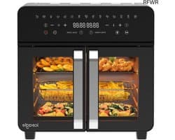 Heteluchtfriteuse-oven - Airfryer met dubbele kamer - Gezond koken - Dubbele kookzone - 23 liter - Zwart