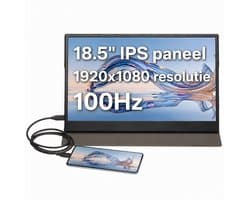 Denver Portable Monitor 18.5 inch - Full HD - Draagbare Monitor - Lederen Hoes - HDMI/USB-C - PMO18501 - Grijs