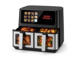VHV-Dubbele airfryer met 2 manden en kijkvenster - 10L hetelucht friteuse - 38 x 24 x 30 cm - 2000W met zwevend touchscreen en 12 programma's - RVS en kunststof - Zwart