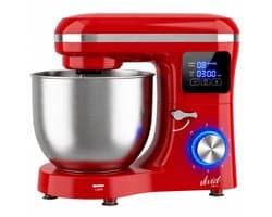 Vivid Green 2000W Keukenmixer - Timer & Automatische Stop - Geschikt voor Zwaar Deeg - 6,2L Mengkom - Keukenmachine - Keukenrobot - Rood