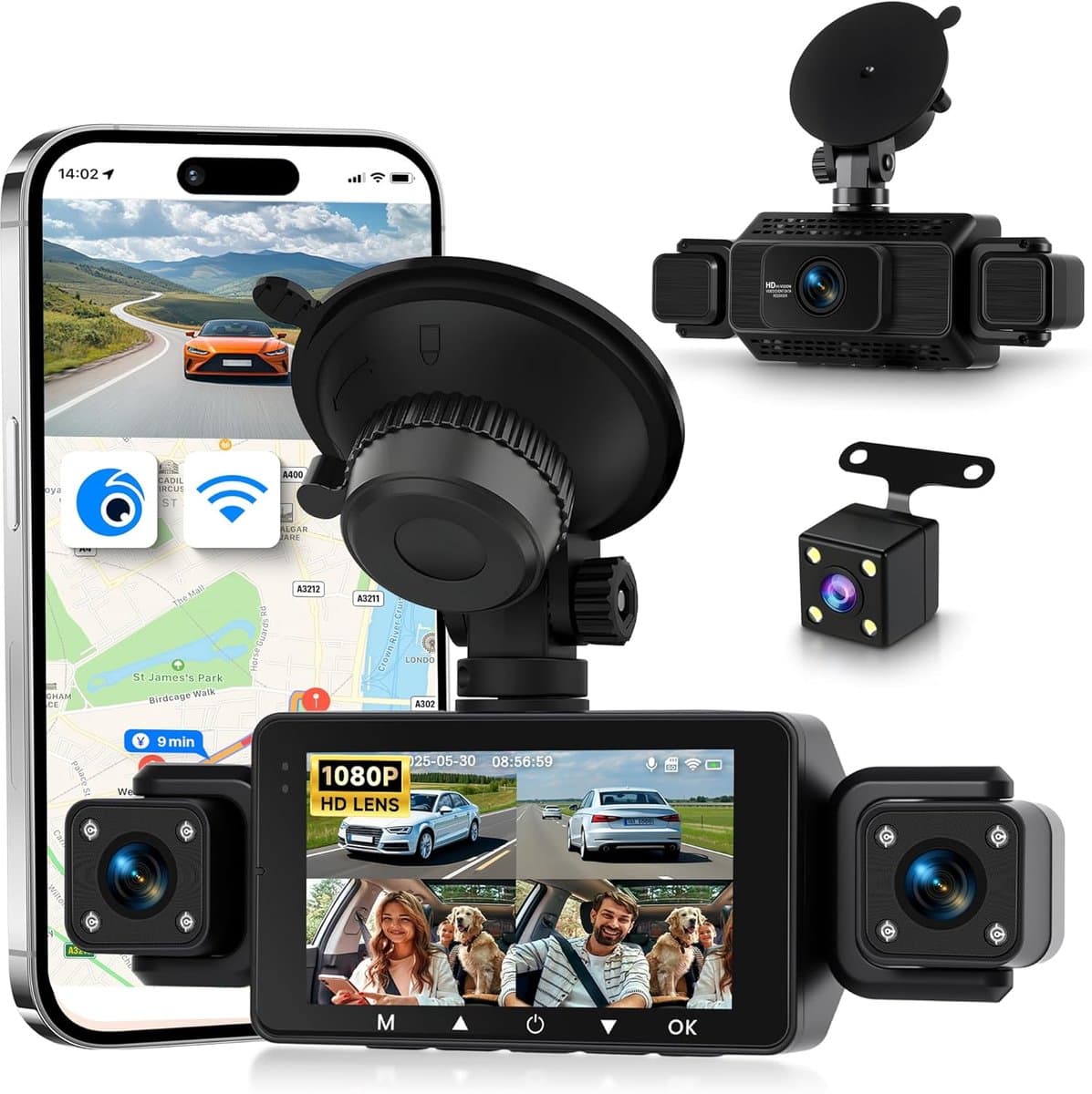 SnelShoppen - 360 Graden 4-Kanaals Dashcam Auto met Wifi Video Opname, Full HD Beeldkwaliteit, Nachtzicht, Beweging Detectie, Ideaal voor Auto en Reis — afbeelding 1