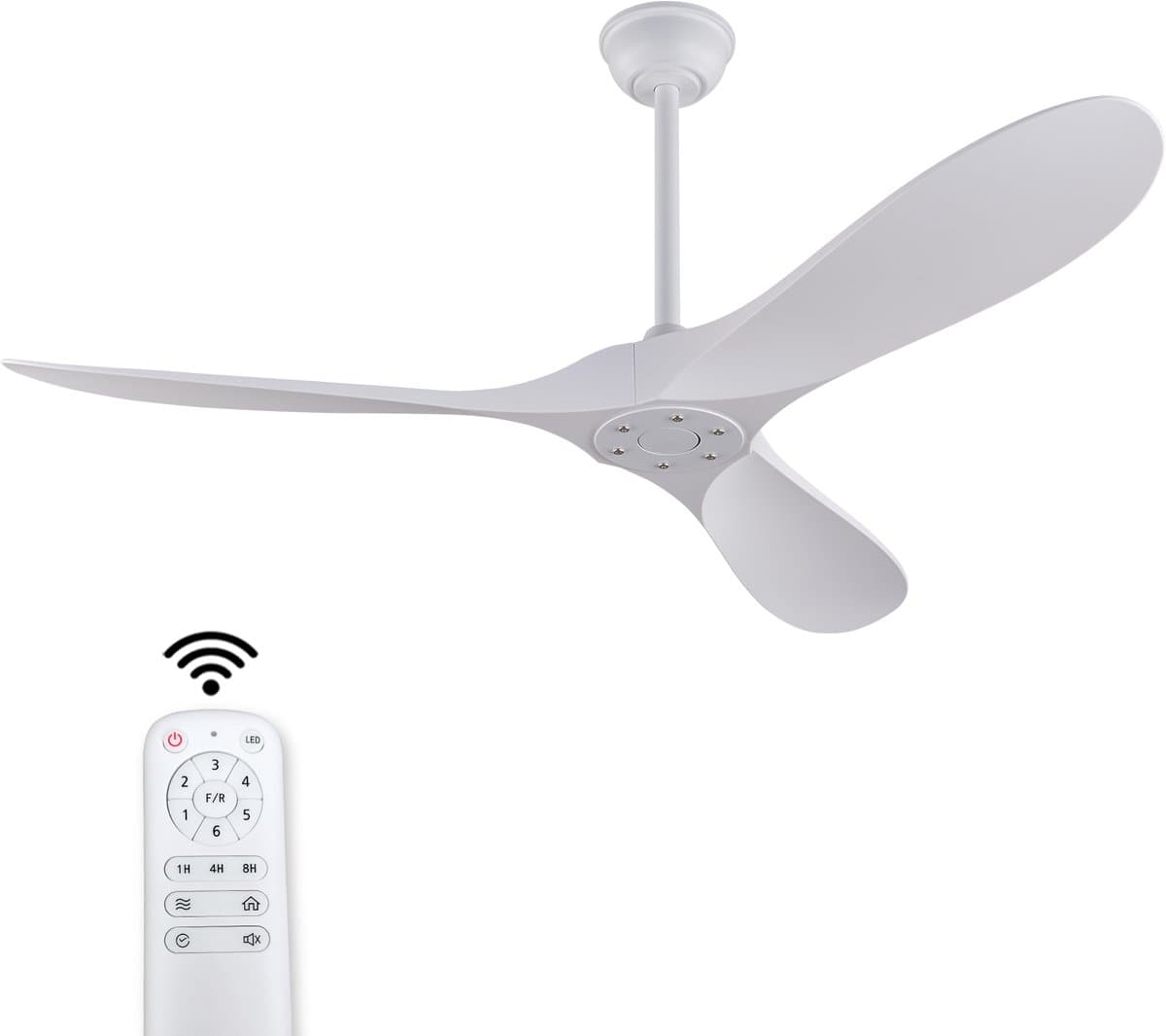 60 inch moderne witte plafondventilator zonder licht - Met afstandsbediening - Omkeerbare DC-motor - Timerfunctie - ABS-bladen - Binnen- en buitengebruik — afbeelding 1