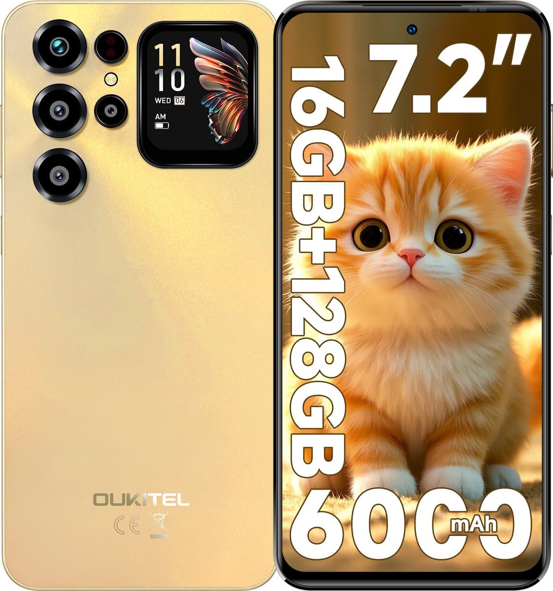 OUKITEL C68 Plus Smartphone 4G-16GB RAM-128GB Opslag-6000 mAh Accu-Android 15-Dubbel Beeldscherm — afbeelding 1