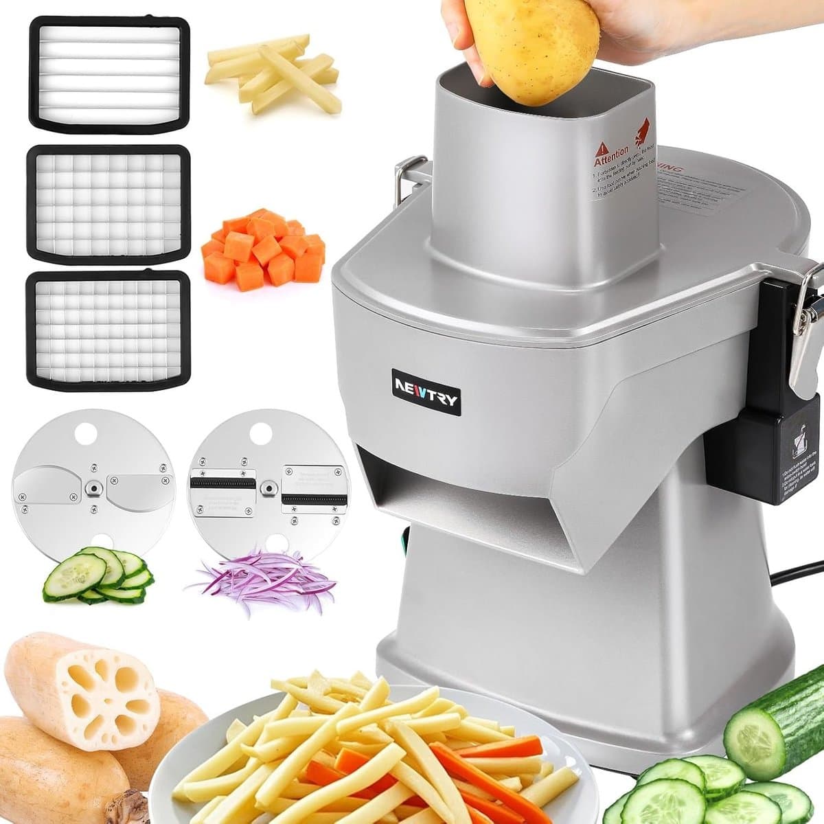 Elektrische groentesnijder - Aluminium - 200W - 4-in-1 multifunctionele keukenmachine - Voor professioneel en thuisgebruik — afbeelding 1