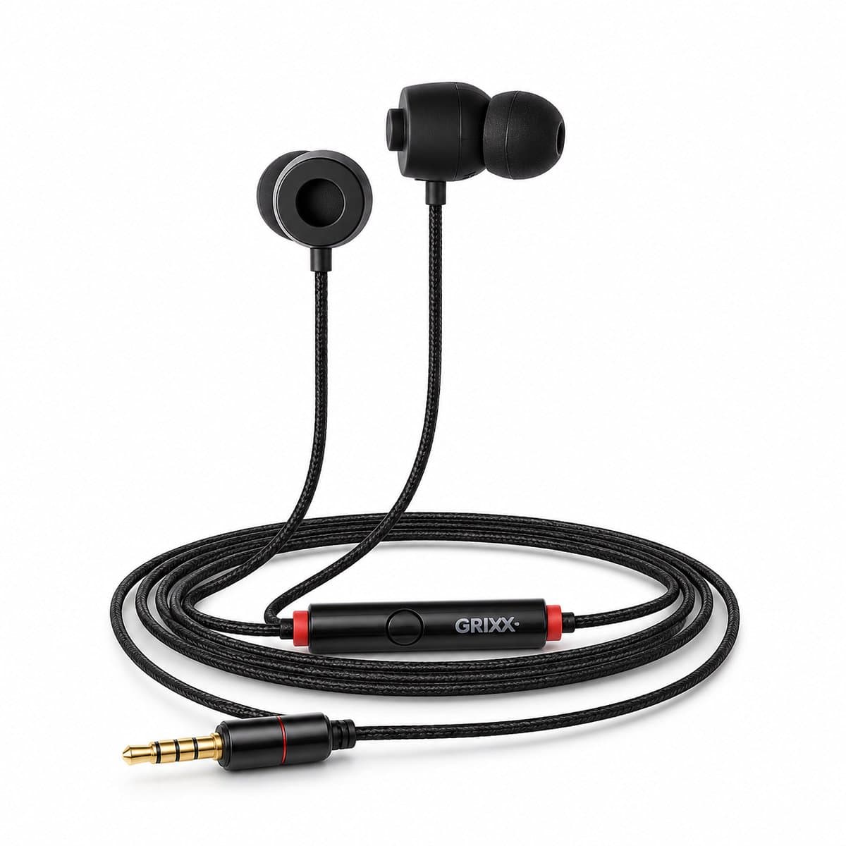 Grixx oordopjes met draad - 3.5mm jack - microfoon - handsfree bellen - Zwart — afbeelding 1