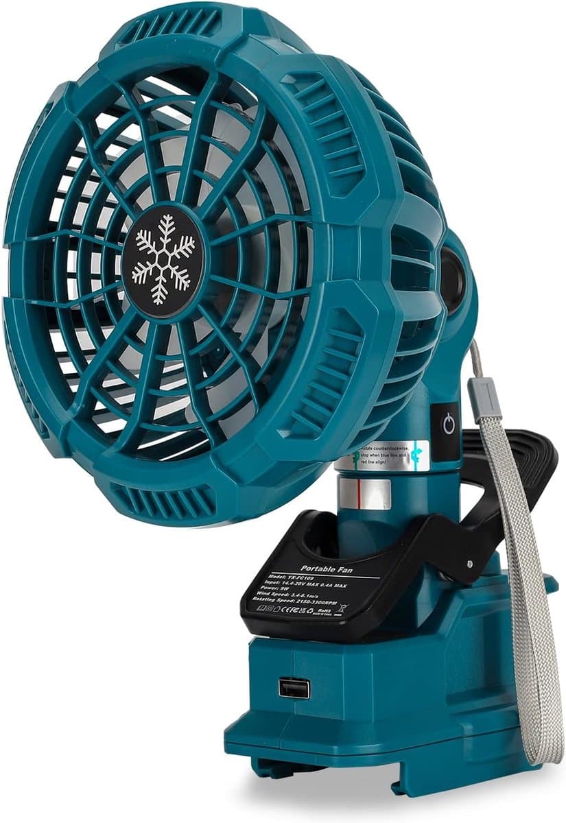 Draagbare Clip-on Ventilator 18V – 3 standen – Stil 40 dB – 330° verstelbaar – Power USB uitgang – Voor camping, werk en thuis — afbeelding 1