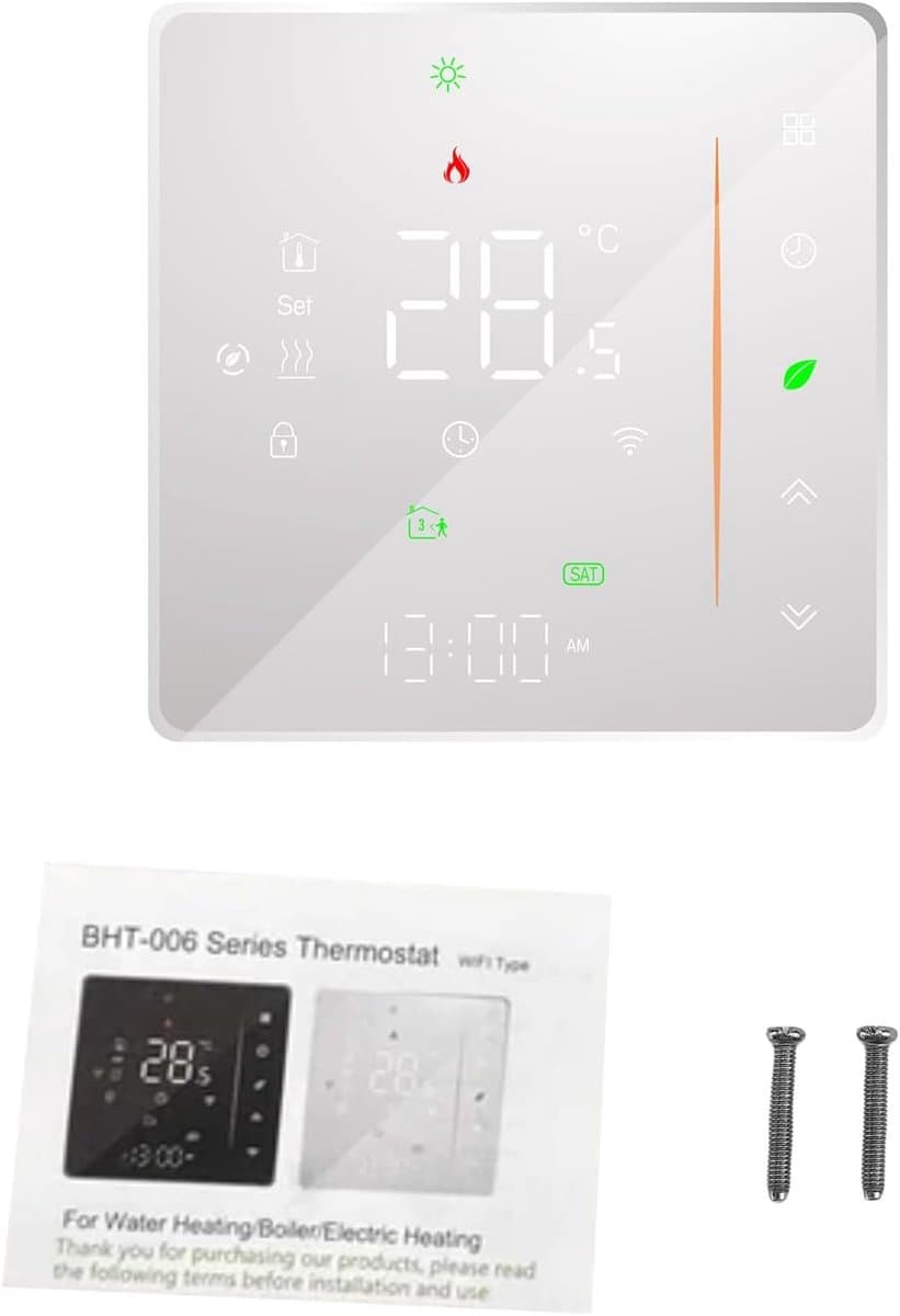 Wifi Temperatuurregelaar Programmeerbaar - Ondersteunt Touchbediening - Slimme Thermostaat voor Waterverwarming 5A Wit — afbeelding 1