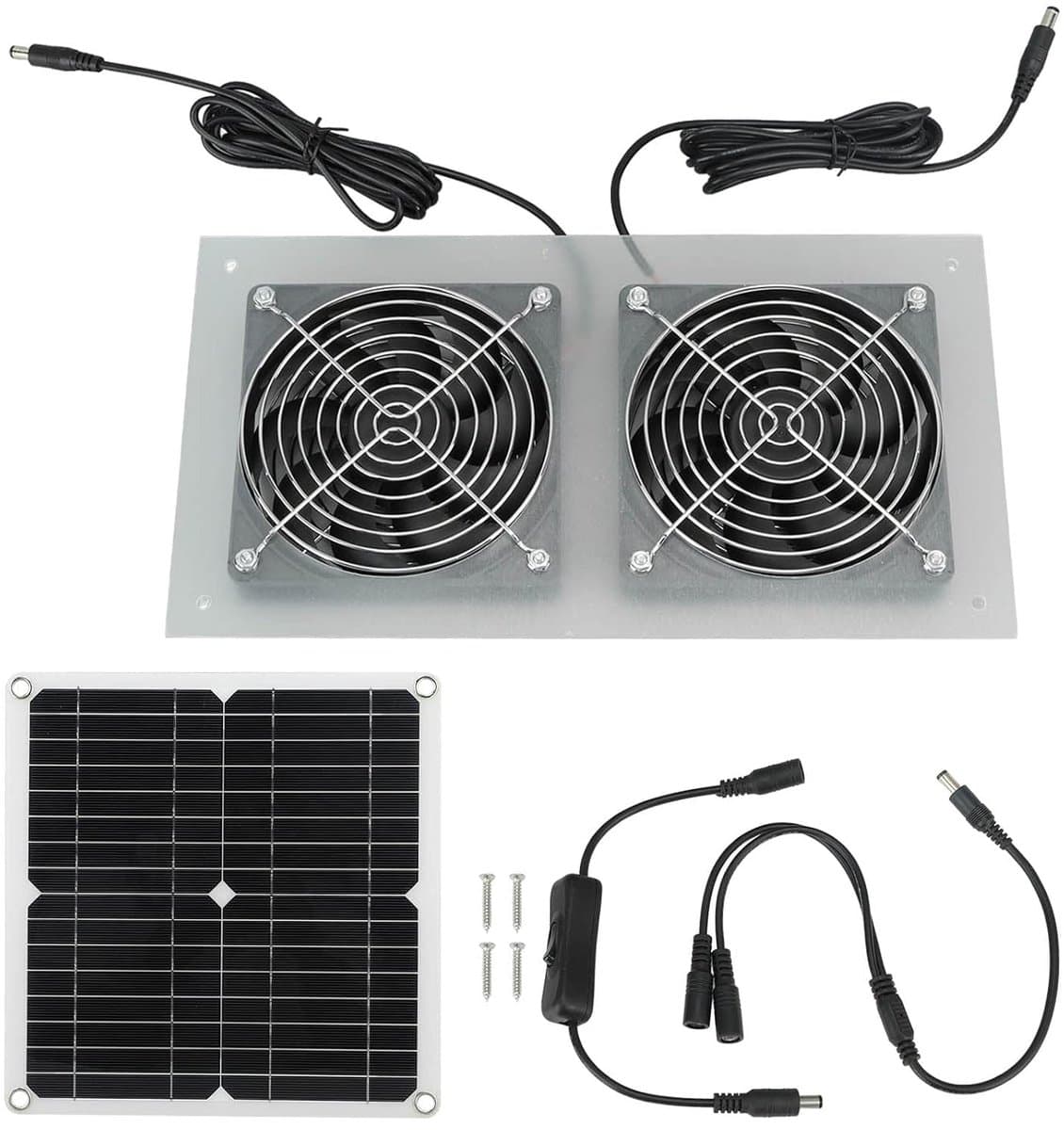 Zonnepaneel Ventilator Set - Dubbele Ventilatie - Ventilatie Buiten - Stille Waterdichte Motor - 33 x 33 x 5 cm — afbeelding 1