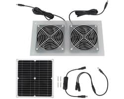 Zonnepaneel Ventilator Set - Dubbele Ventilatie - Ventilatie Buiten - Stille Waterdichte Motor - 33 x 33 x 5 cm