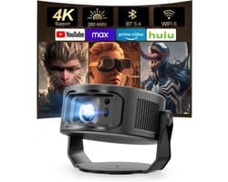 Mini-beamer 4K, 360° + 35° opvouwbare split projector, 260 ANSI wifi 6 en Bluetooth 5.4, automatische trapeziumcorrectie en handmatige focus voor thuisbioscoop