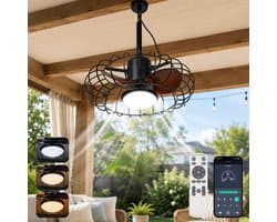 Rosnek IP65 Waterdichte Hangende Tuinventilator met LED Ø 50 cm - Plafondventilator met Lamp Buiten Dimbare - Plug-in Gazebo Fan met Lamp - Plug-in - Remote & App Control - Caged Design - Stille DC-Motor 6 Snelheden - Zwart