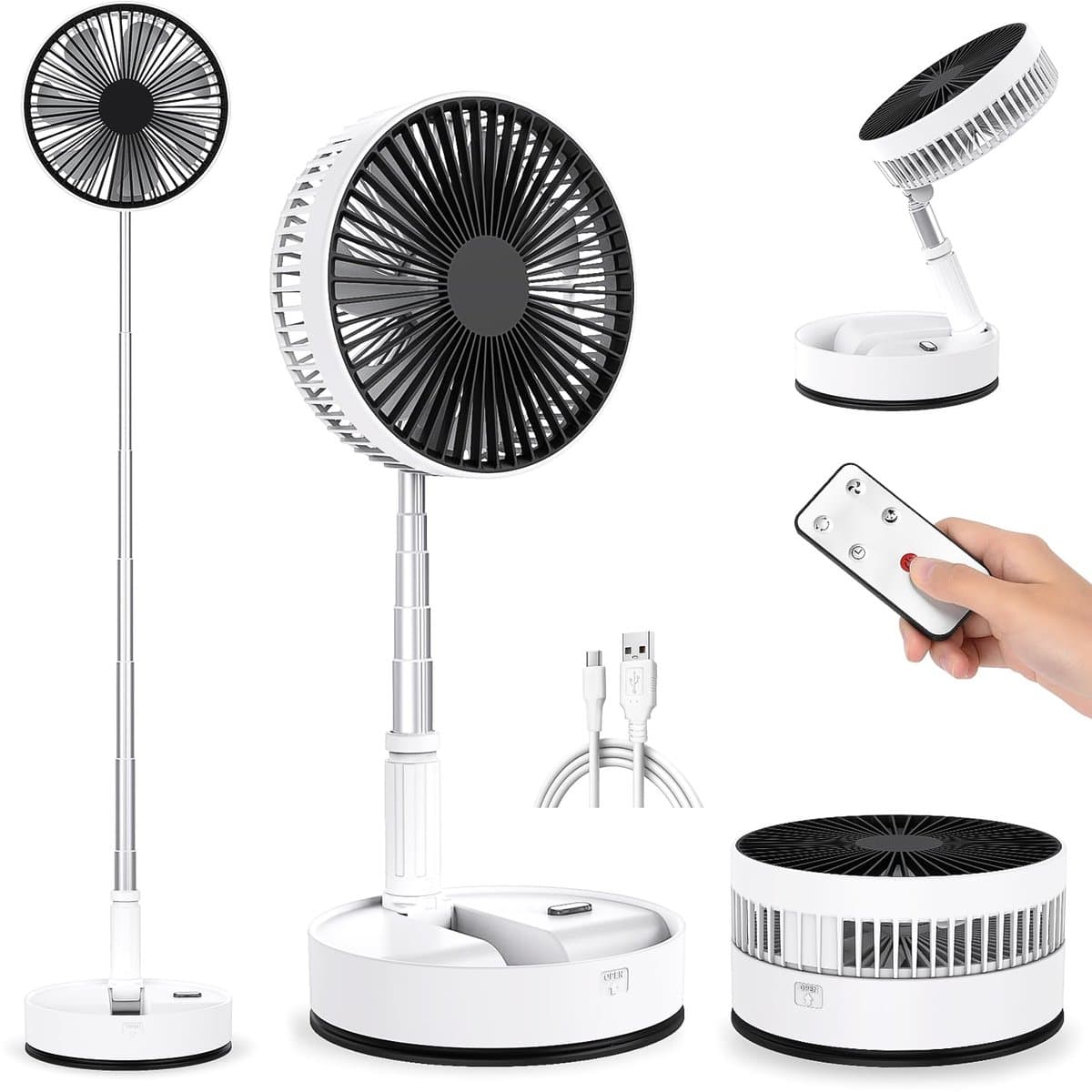COOAU Statiefventilator - Zomerkoeling - Staande ventilator - Verkoeling woonkamer - Slaapkamer ventilator - Hittegolf oplossing - Verstelbare ventilator - Ventilator met afstandsbediening - Stille ventilator - Wit — afbeelding 1