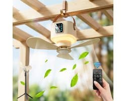 MUPOO Draagbare Oplaadbare Camping plafondventilator met verlichting met Tafelstatief- 7200mAh - Afstandsbediening -4 Standen - Timer & Muggenwerend - Stille Motor & Type-C Opladen- plafonniere met ventilator voor Tent & Overkapping