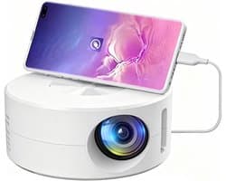 Mini Projector - Mini beamer - Draagbaar - Zakprojector - Draagbare Thuisbioscoop – Ondersteunt – Voor Kinderen & Smartphone – Rond – wit – 11x11x4.7cm