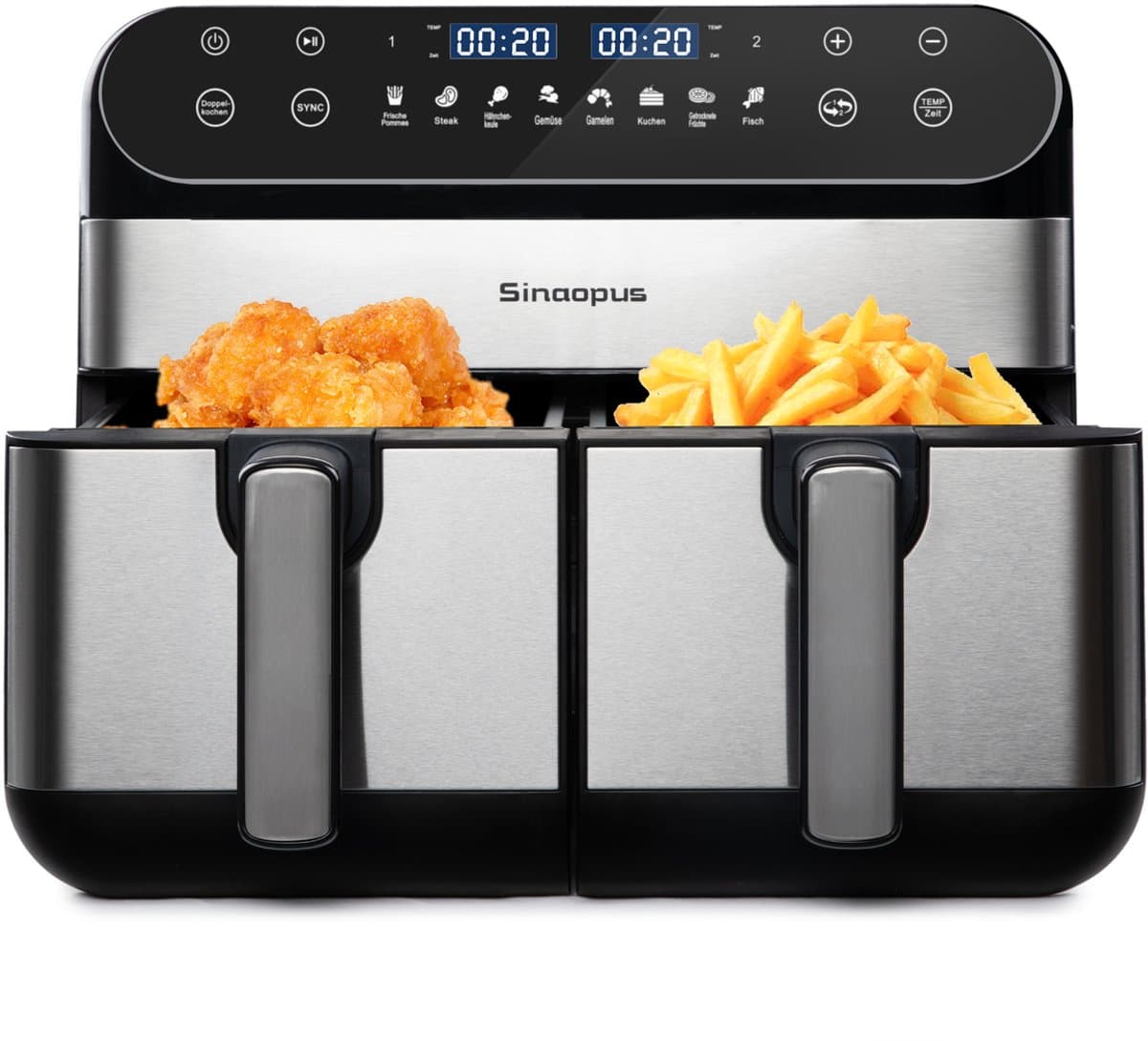 Airfryer XXL - Dual Zone Heteluchtfriteuse - Airfryer Dubbele Lade - 10L Capaciteit - LED Touchscreen - 8 Kookprogramma's - Voor Gezinnen - 40,5 cm - Zwart — afbeelding 1