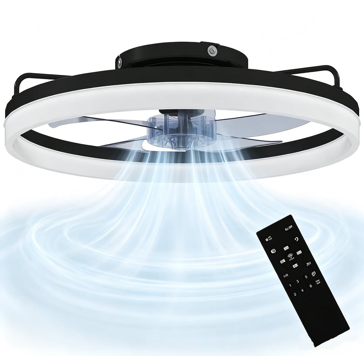 ECTEATOY® Plafondventilator met Verlichting - 40W LED - Stille DC Motor - Afstandsbediening - 6 Snelheden - Dimbaar - Zwart — afbeelding 1