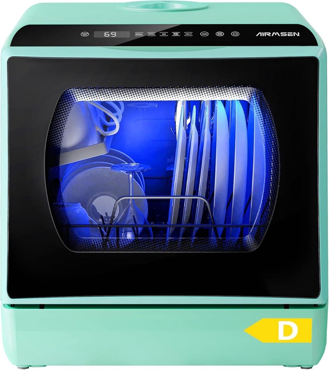 Mini Vaatwasser met Waterreservoir 5L – Tafelmodel Vaatwasser – 5 Wasprogramma’s – Automatische Droogfunctie – Touch LED Display – Vrijstaand – Zonder Vaste Wateraansluiting – 4 Couverts – Groen — afbeelding 1
