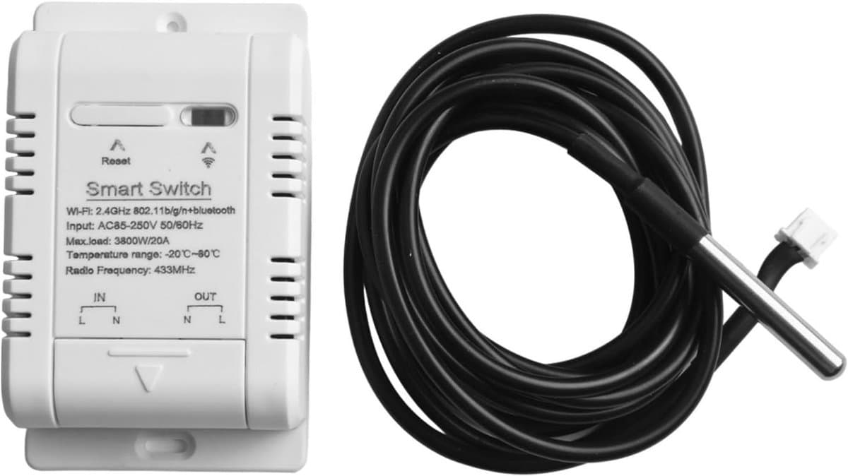 Slimme Temperatuurschakelaar - Thermostaat Sensor - Energie Besparen - App Bediening - 20A 2M Draad - Wit — afbeelding 1