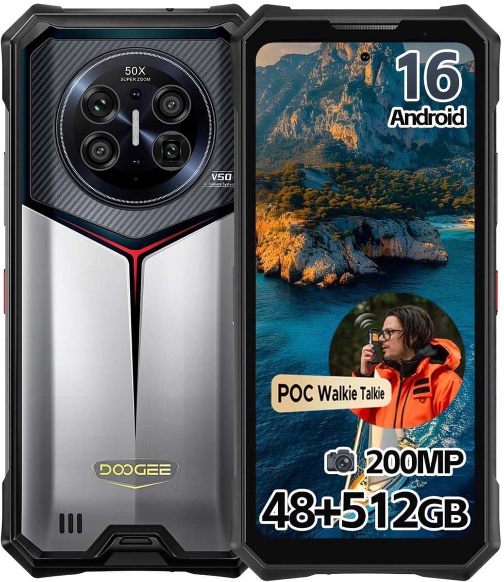 Robuuste Smartphone - DOOGEE V50 - 5G LET - 6,78" - 48GB RAM - 512GB ROM - 11000 mAh 66W - Android 16 - 200MP hoofdcamera met groothoeklens en macrolens - Bluetooth Walkie Talkie, POC - NFC GPS - Silver — afbeelding 1