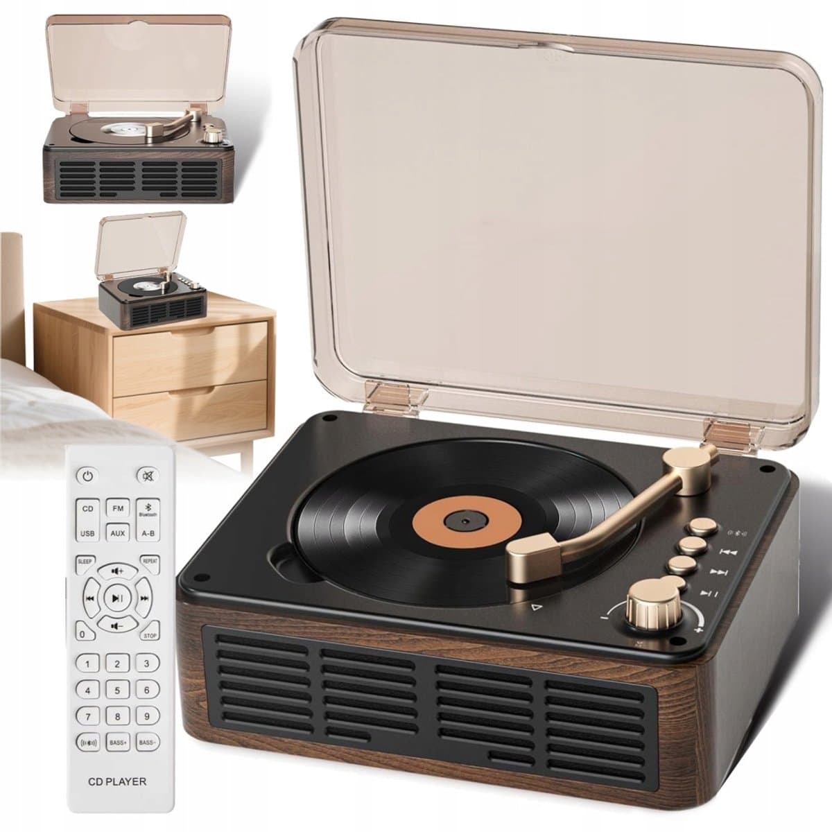 Retro CD-speler met Bluetooth-luidspreker, FM-radio en AUX-ingang, geschikt voor telefoon, laptop, tablet, tv en computer — afbeelding 1