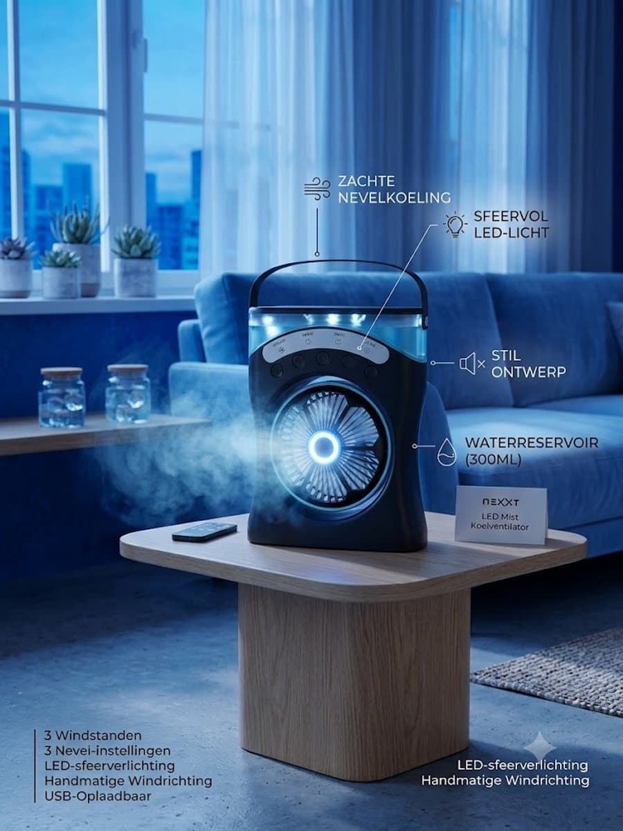 Mobiele airco - 5 sproeiers - 3 Windsnelheden - 7 Kleuren Led - Mini airco - Luchtkoeler - Aircooler - Mobiele airco - Airco - Luchtbevochtiger - Ventilator - Tafelventilator - Led - — afbeelding 1