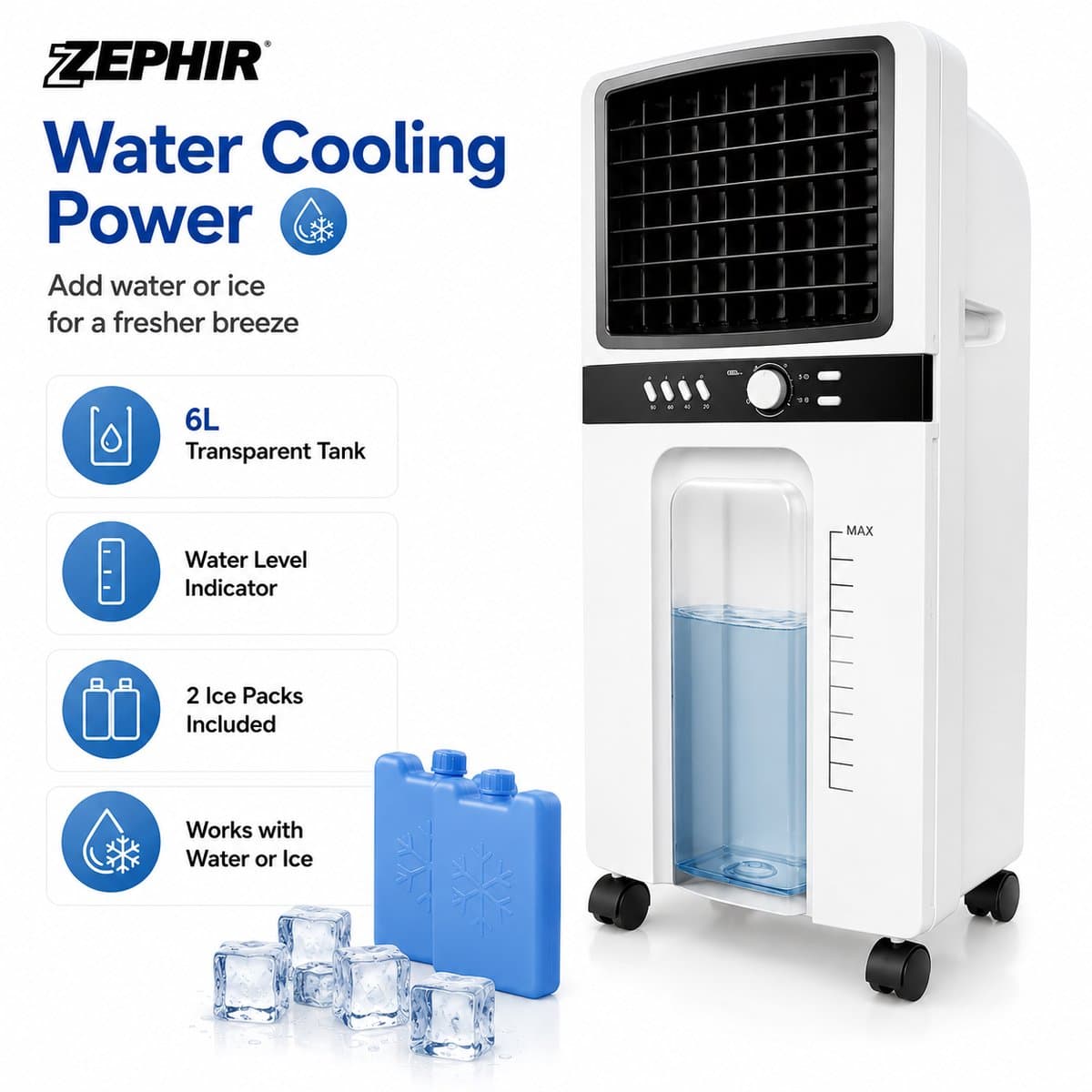 Innovastore Aircooler - Draagbare Luchtkoeler - Luchtcirculatie - Luchtbevochtiger - Slaapmodus - Drie snelheden - 6liter - Wit — afbeelding 1