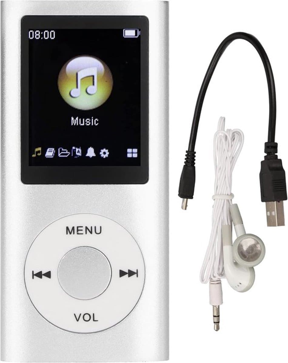 MP3 Speler - Bluetooth - Shuffle/Repeat - USB - Shuffle - Incl. Oordopjes - Voice recorder - Dictafoon - Draagbaar - Stijlvol en multifunctioneel - Ideaal voor Sport, Kinderen en Volwassenen - Zilvergrijs — afbeelding 1