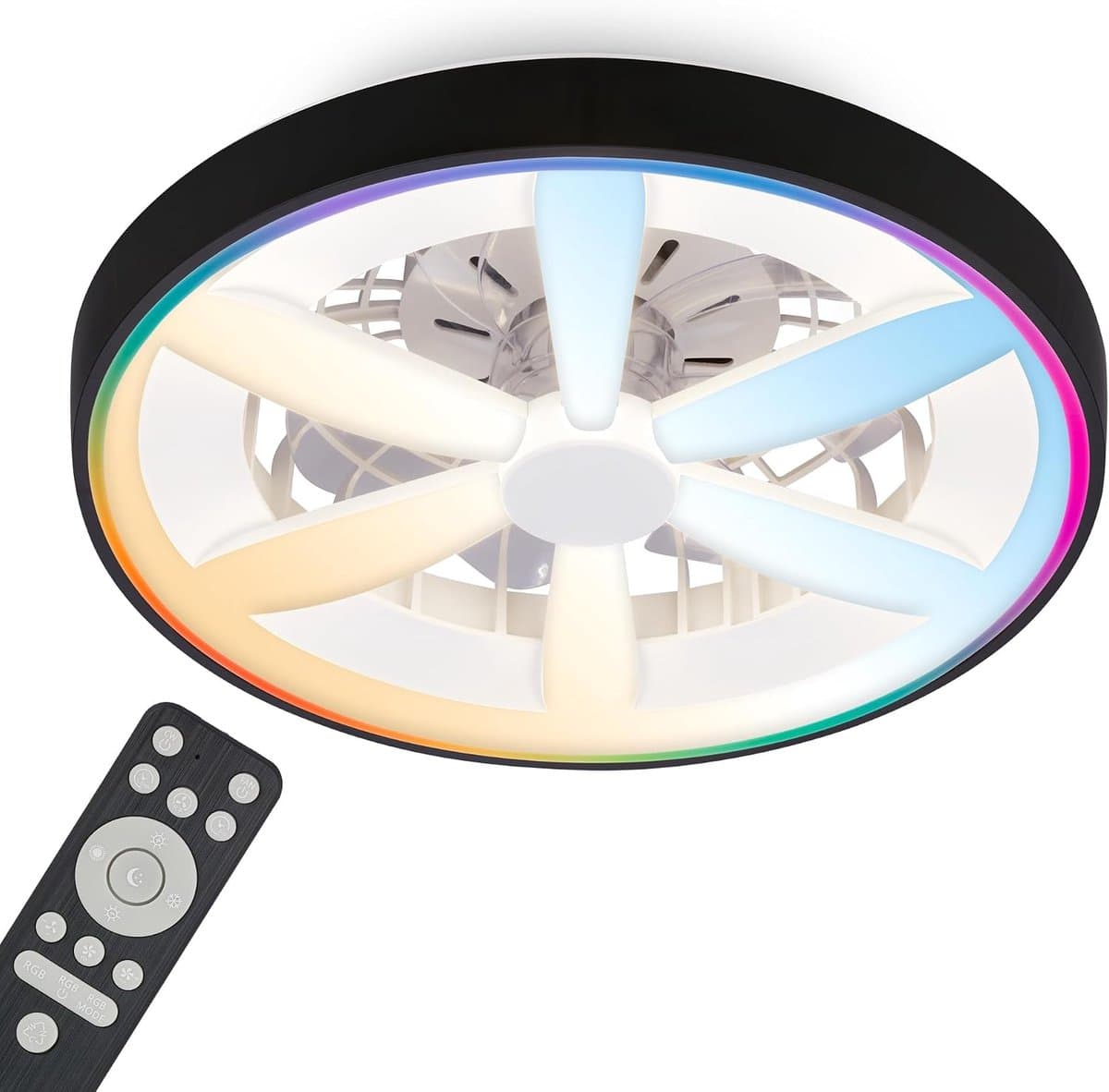 Plafondventilator met LED - stil en dimbaar - RGBIC - afstandsbediening - 5 snelheden - Ø48 cm — afbeelding 1