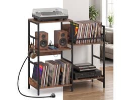 Platenspeler Meubel - LP-kast - Platenspelerkast - Draaitafelstandaard - Platenspelerstandaard - Vintage Displayplank - Bruin