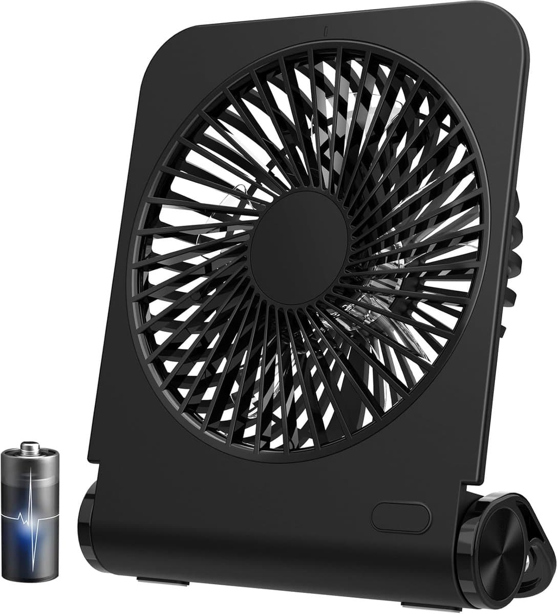 KZQ Stille Mini Bureauventilator USB Oplaadbaar 225° Opvouwbaar, 4 Snelheden, 16 Uur Batterij, Draagbaar Voor Kantoor, Kamperen En Slaapkamer, Zwart — afbeelding 1