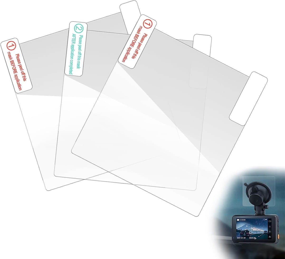 SnelShoppen - Set van 3 Auto Camera Accessoires - Antistatische Stickers, Antistatische Films voor Duidelijk Zicht op Voorruit - Compatibel met Dashca — afbeelding 1