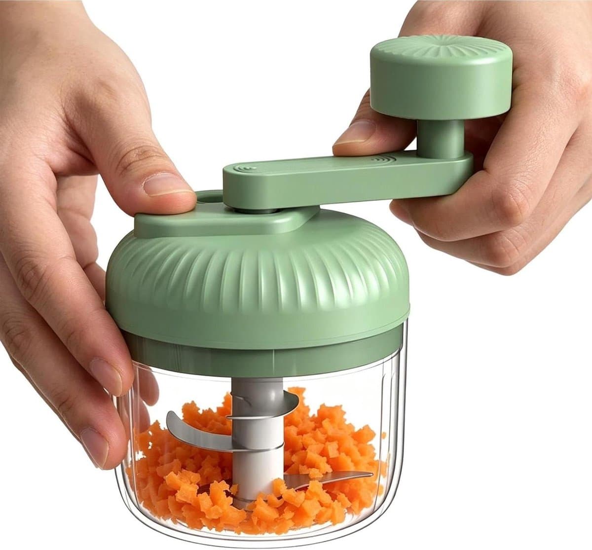 Voedselhakselaar Handslinger - Mini Keukenmachine Hakmolen - Maaltijden Bereiden - 3-Traps Verstelbaar - 15x10x15 cm - Groen — afbeelding 1