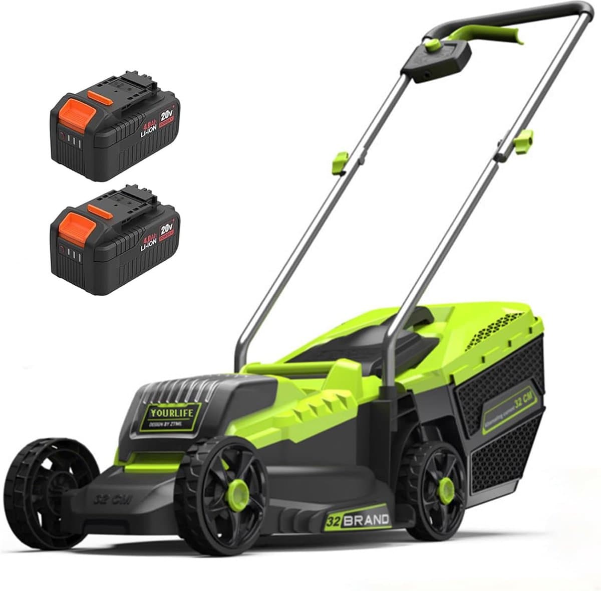 Elektrische grasmaaier - Snoerloze duwmaaier - Tuinonderhoud - Zelfrijdend met accu - 33 cm maaibreedte - Groen — afbeelding 1