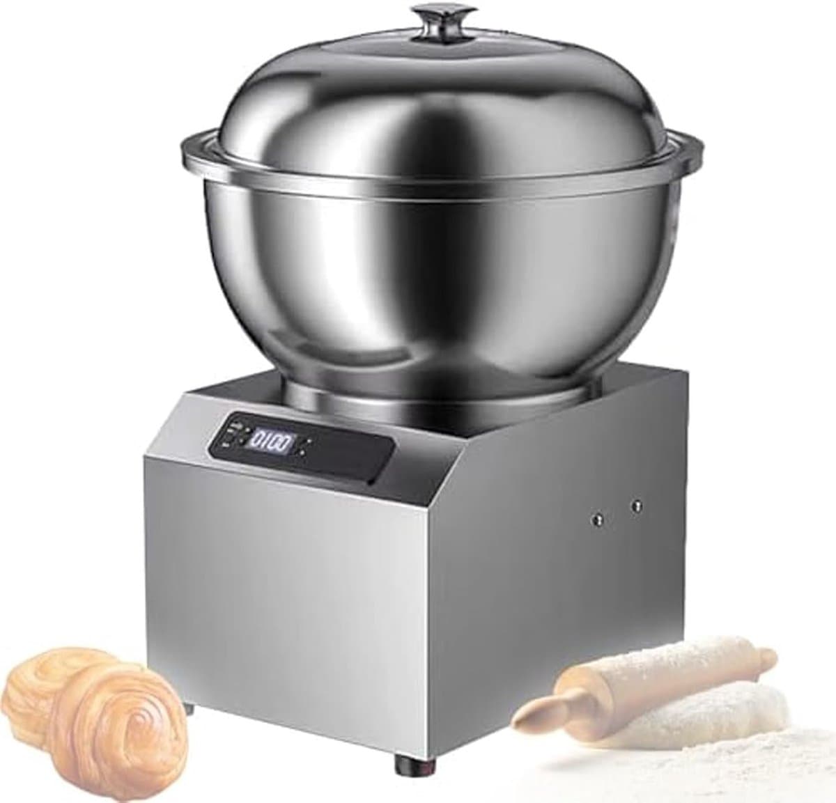 Deegmixer met Verwarming - Elektrische Deegmaker - Thuisbakken en Snacks - Olievrije en Stille Motor - 8L Capaciteit - Zilver — afbeelding 1
