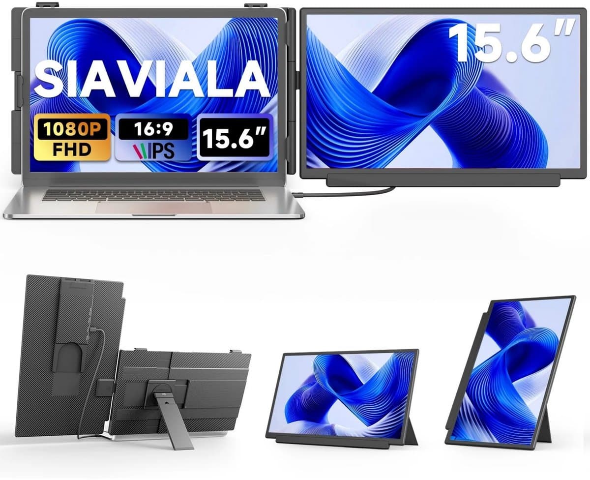 Siaviala M5 15.6" Draagbaar Dubbel Beeldscherm – Full HD 60Hz, Kevlar Design, Afneembare 2-in-1 Standaard, USB-C voor Laptop & Telefoon (DEX/EMUI), 100W PD, Draaibaar Liggend/Staand – Verhoog Productiviteit — afbeelding 1
