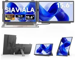 Siaviala M5 15.6" Draagbaar Dubbel Beeldscherm – Full HD 60Hz, Kevlar Design, Afneembare 2-in-1 Standaard, USB-C voor Laptop & Telefoon (DEX/EMUI), 100W PD, Draaibaar Liggend/Staand – Verhoog Productiviteit
