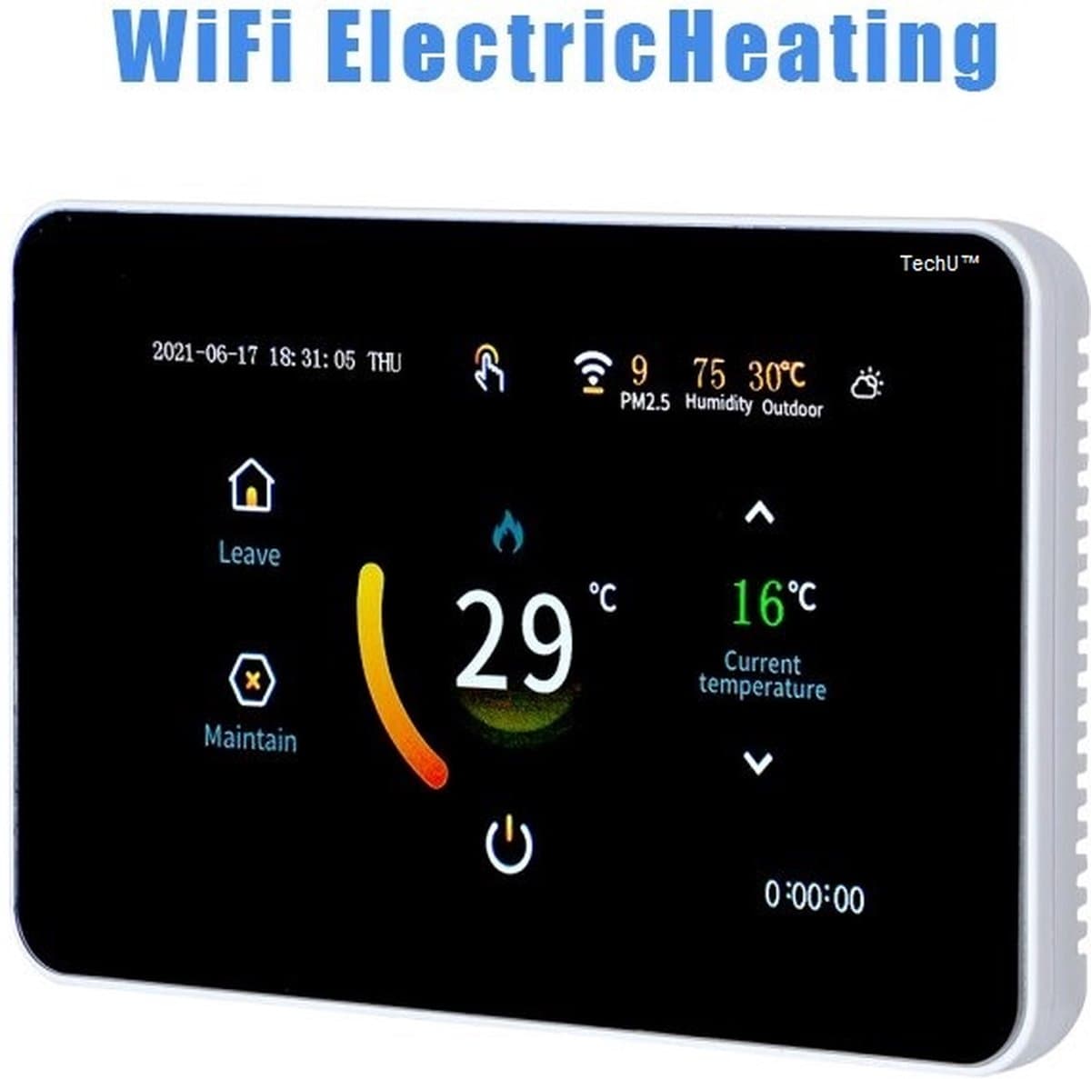 TechU™ Slimme Thermostaat Trust – Zwart met Witte rand – Alleen voor Elektrische Vloerverwarming – Wifi & App – Google Home & Alexa – IFTTT – Persoonlijk programma instelbaar — afbeelding 1